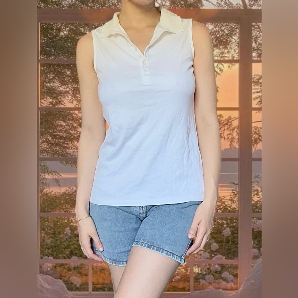 Lands' End White Fitted Polo Tank Top